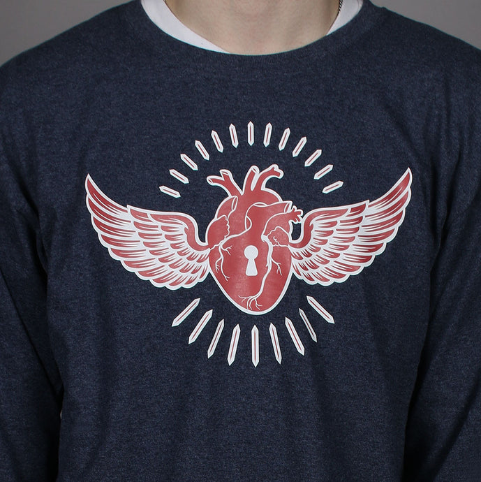 Anatomical Red Heart With Wings Long Sleeve T-Shirt